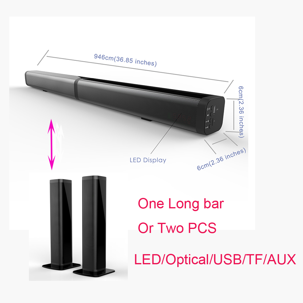 Slim Bluetooth Soundbar with Built-in Subwoofer