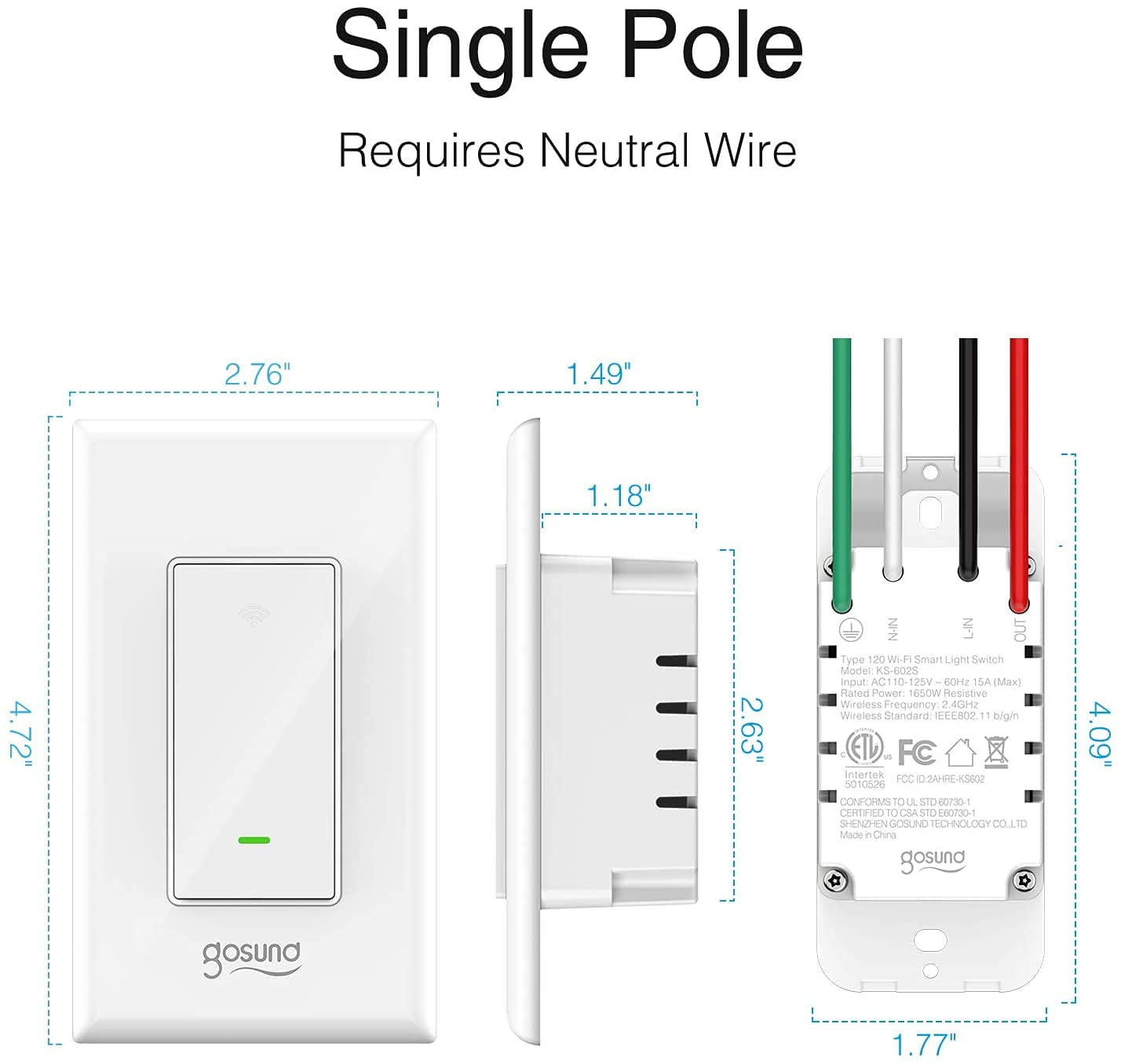 Gosund Wifi Smart Light Switch - 15A White
