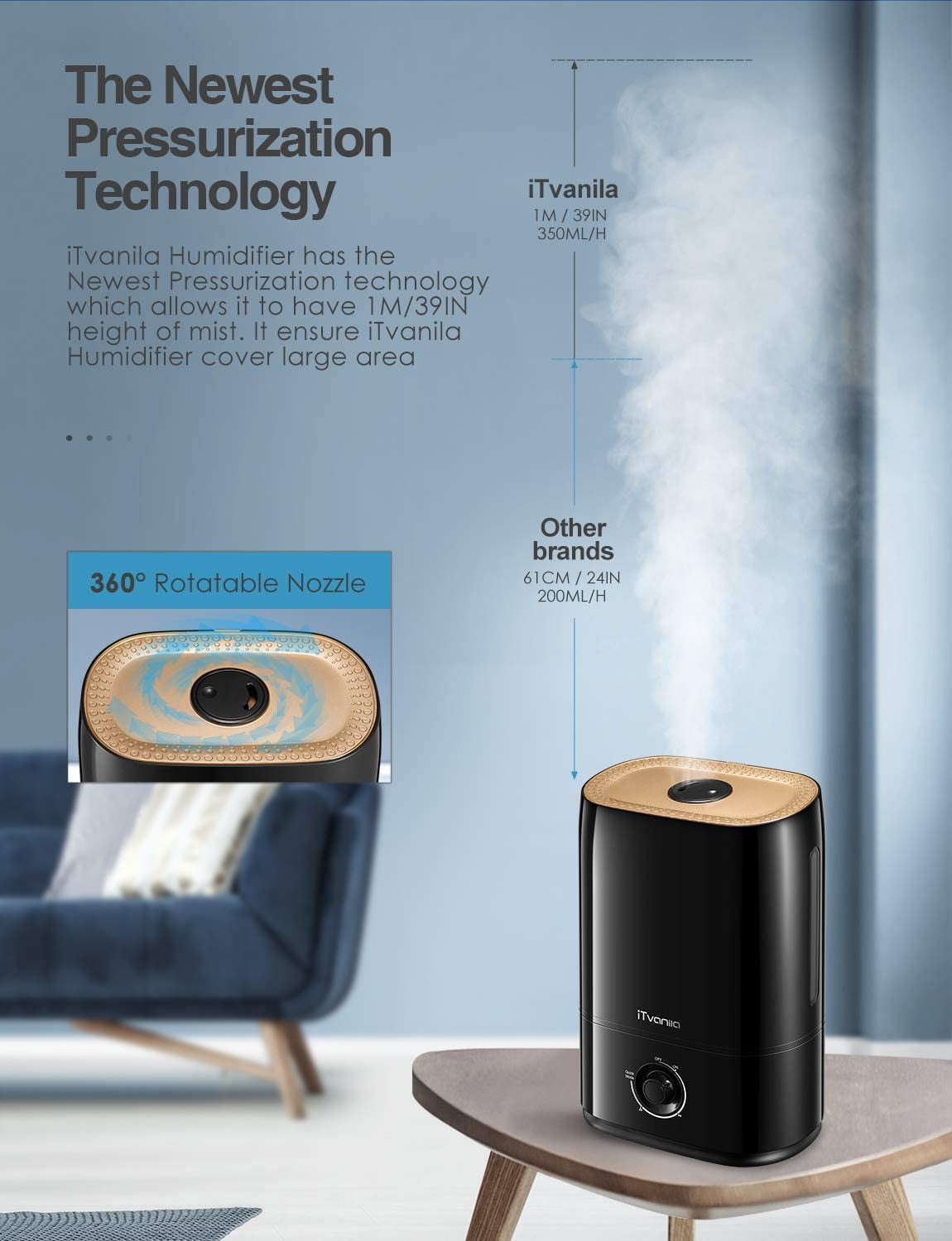 Large Room Ultrasonic Humidifier with Smart Features
