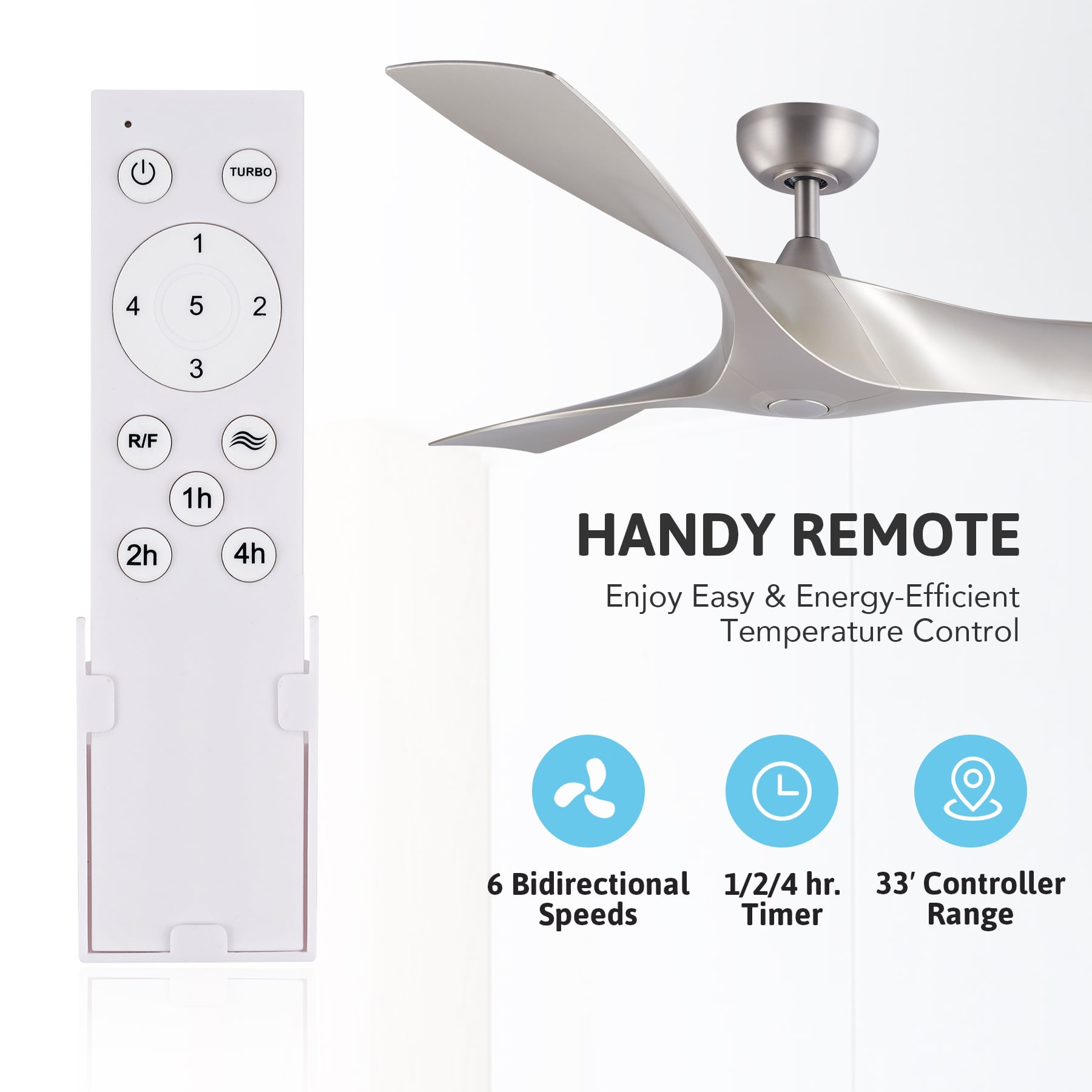 52" Smart Ceiling Fan with Remote Control Options