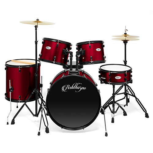 Ashthorpe 5-Piece Full Size Adult Drum Set - Red