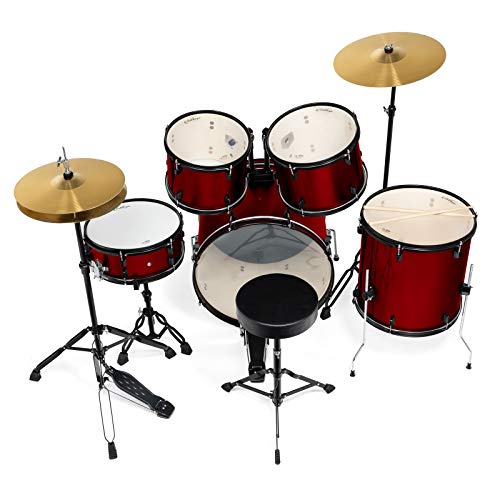 Ashthorpe 5-Piece Full Size Adult Drum Set - Red