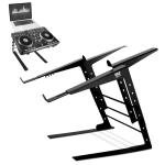 Pyle Portable Dual Laptop Stand - Standing Table with Adjustable Height, Ergonomic Design & Anti-Slip Prongs for DJ Mixer, Sound Equipment, Workstation, Gaming & Home Use - PLPTS38, Black