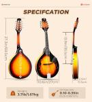 Vangoa Mandolin Musical Instrument A Style, Acoustic Mandolin Instrument Kit Italian 8 String for Professional Beginners Adults Teens Youth Kids, Sunburst, Glossy