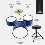 Best Choice Products 3-Piece Beginner Drum Set for Kids Juniors, w/Throne Stool, Cymbal, Drum Sticks, Bass Drum Pedal, 2 Toms - Blue