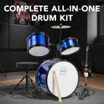 Best Choice Products 3-Piece Beginner Drum Set for Kids Juniors, w/Throne Stool, Cymbal, Drum Sticks, Bass Drum Pedal, 2 Toms - Blue