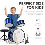 Best Choice Products 3-Piece Beginner Drum Set for Kids Juniors, w/Throne Stool, Cymbal, Drum Sticks, Bass Drum Pedal, 2 Toms - Blue