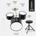 Best Choice Products 3-Piece Beginner Drum Set for Kids Juniors, w/Throne Stool, Cymbal, Drum Sticks, Bass Drum Pedal, 2 Toms - Black