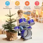 Kids Drum Set 5 Piece Toddlers Jazz Drum Kit with Stool Musical Instrument Toys for 3 4 5 6 7 Year Old Boys Girls Birthday Gift