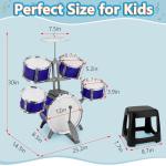 Kids Drum Set 5 Piece Toddlers Jazz Drum Kit with Stool Musical Instrument Toys for 3 4 5 6 7 Year Old Boys Girls Birthday Gift