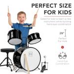 Best Choice Products 3-Piece Beginner Drum Set for Kids Juniors, w/Throne Stool, Cymbal, Drum Sticks, Bass Drum Pedal, 2 Toms - Black