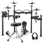 Donner DED-200X Electronic Drum Set, Electric Drum Kit with Quiet Mesh Drum Pads, 2 Cymbals w/Choke, 31 Kits and 450+ Sounds, Throne, Headphones, Sticks, USB MIDI, Melodics Lessons (5 Pads, 4 Cymbals)