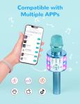 Amazmic Kids Karaoke Microphone Machine Toys for Girls Bluetooth Microphone with LED Light, Christmas Birthday Gift for Girls Boys 3 4 5 6 7 8 9 10 11 12 Year Old Kids Toys(Blue)