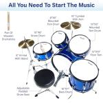 Mendini by Cecilio Drum Set, 5 Piece 16 Inch Junior Drums Kit with Bass, Toms, Snare Drum, Cymbal, Hi-Hat, Drumsticks & Seat for Beginner Student (Metallic Blue)