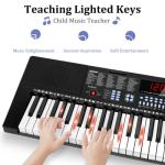 Vangoa 61-Key Light-Up Keyboard Piano for Beginners, 350 Tones & Timbres, 3 Teaching Modes, With Microphone, Black