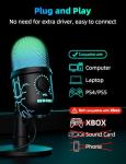 MRSDY Gaming Microphone, USB Computer Microphone for PC, Mac, PS4/5, Condenser Podcast Mic for Studio Recording, YouTube, Streaming, with Headphone Jack, Led Light, Mute, Gain, Noise Cancellation