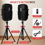Pyle Portable Bluetooth PA Speaker System Kit - 700W Powered Active & Passive 8" Speakers with Stands, Wired Microphone, Remote Control, and Tripod Mounts - USB/SD/MP3/AUX Inputs - Plug & Play Kit