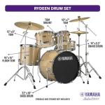 Yamaha Rydeen 5-Piece Drum Set With 22" Bass Drum, Floor Tom, 2 Toms With Ball Clamp And Wood Snare Drum, Champagne Glitter