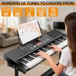 ZENY 61-Key Portable Electric Keyboard Piano with Built In Speakers, LED Screen, Headphones, Microphone, Piano Stand, Music Sheet Stand and Stool