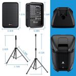 NBVOICE Professional Portable All-in-One Integrated 2-Way PA System Fixed Setup, Suitcase Design w/ 8-Channel Mixer, 2 Speaker Stands, Bluetooth, Mic for Performances, Presentations