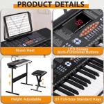 ZENY 61-Key Portable Electric Keyboard Piano with Built In Speakers, LED Screen, Headphones, Microphone, Piano Stand, Music Sheet Stand and Stool