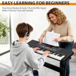 ZENY 61-Key Portable Electric Keyboard Piano with Built In Speakers, LED Screen, Headphones, Microphone, Piano Stand, Music Sheet Stand and Stool