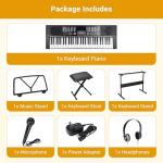 ZENY 61-Key Portable Electric Keyboard Piano with Built In Speakers, LED Screen, Headphones, Microphone, Piano Stand, Music Sheet Stand and Stool