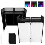 Neoaider DJ Booth Table Station 44"x42"x21", DJ Facade Booth w/Black & White Lighting Scrims, Detachable 40"x20" DJ Table, Carrying Bag, Foldable Metal Frame DJ Booth Panel for Show, Party, Gathering
