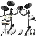 Fesley FED150W Electric Drum Set: Dual Zone Snare Drum,2 Cymbals w/Choke, 200 Sounds, 4 Quiet Mesh Drum Pads, Portable Electronic Drum Kit for Beginner, Bluetooth, MIDI, Throne, Headphone, Sticks