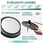 Fesley FED150W Electric Drum Set: Dual Zone Snare Drum,2 Cymbals w/Choke, 200 Sounds, 4 Quiet Mesh Drum Pads, Portable Electronic Drum Kit for Beginner, Bluetooth, MIDI, Throne, Headphone, Sticks