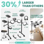 Fesley FED150W Electric Drum Set: Dual Zone Snare Drum,2 Cymbals w/Choke, 200 Sounds, 4 Quiet Mesh Drum Pads, Portable Electronic Drum Kit for Beginner, Bluetooth, MIDI, Throne, Headphone, Sticks