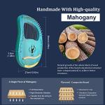 Lyre Harp 16 Strings: Solid Mahogany Wooden Body Metal Strings Musical Instrument - Accessory with Tuning Wrench and Durable Gig Bag