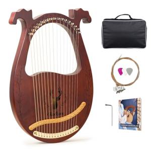 VixxNoxx Lyre Harp, 16-String Mahogany Lyra Harp Kit, Stringed Musical Instruments with Tuning Wrench Bag Instructions Extra Strings for Beginners Adults