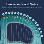 Lyre Harp 16 Strings: Solid Mahogany Wooden Body Metal Strings Musical Instrument - Accessory with Tuning Wrench and Durable Gig Bag