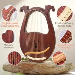VixxNoxx Lyre Harp, 16-String Mahogany Lyra Harp Kit, Stringed Musical Instruments with Tuning Wrench Bag Instructions Extra Strings for Beginners Adults