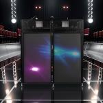 Neoaider DJ Booth Table Station 44"x42"x21", DJ Facade Booth w/Black & White Lighting Scrims, Detachable 40"x20" DJ Table, Carrying Bag, Foldable Metal Frame DJ Booth Panel for Show, Party, Gathering