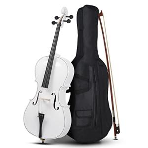 Ktaxon Full-Size Cello, Beginner Cello 4/4, Acoustic Cello Set with Portable Bag, Bow, Rosin, Bridge, Adults & Kids String Musical Instruments(White)