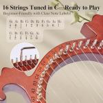 VixxNoxx Lyre Harp, 16-String Mahogany Lyra Harp Kit, Stringed Musical Instruments with Tuning Wrench Bag Instructions Extra Strings for Beginners Adults