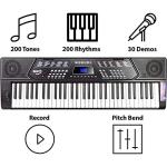 RockJam 61 Key Keyboard Piano Stand With Pitch Bend Kit, Piano Bench, Headphones, Simply Piano App & Keynote Stickers
