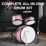 Best Choice Products 3-Piece Beginner Drum Set for Kids Juniors, w/Throne Stool, Cymbal, Drum Sticks, Bass Drum Pedal, 2 Toms - Pink Sparkle