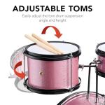 Best Choice Products 3-Piece Beginner Drum Set for Kids Juniors, w/Throne Stool, Cymbal, Drum Sticks, Bass Drum Pedal, 2 Toms - Pink Sparkle