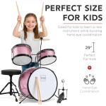Best Choice Products 3-Piece Beginner Drum Set for Kids Juniors, w/Throne Stool, Cymbal, Drum Sticks, Bass Drum Pedal, 2 Toms - Pink Sparkle