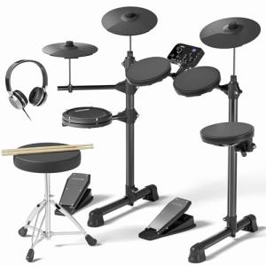 AODSK Electric Drum Set for Beginner with 150 Sounds,4 Quiet Drum Pads,2 Pedal,Throne,Sticks,Electronic Drum with Headphone,AED-400