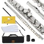 Glory Closed Hole C Flute With Case, Tuning Rod,Joint Grease and Cloth, Gloves, Nickel Siver