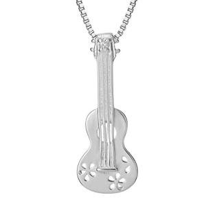 925 Sterling Silver Hawaiian Guitar Ukulele Necklace Pendant with 18" Box Chain, Nickle Free Hypoallergenic for Sensitive Skin, Musical Instrument Jewelry with Gift Box