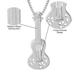 925 Sterling Silver Hawaiian Guitar Ukulele Necklace Pendant with 18" Box Chain, Nickle Free Hypoallergenic for Sensitive Skin, Musical Instrument Jewelry with Gift Box
