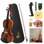 Poseidon Stringed Musical Instruments - Premium Handcraft Violin for Kids Adults 4/4 Violin w/Case, Violin Bow, Horse Bridge, Extra Strings, Shoulder Rest, Rosin, Clip-on Tuners - Natural Matte