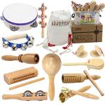 CRAFTEEM Musical Instruments , Natural Eco-Friendly Wooden Percussion Set Gift with Storage Box and Drawstring Backpack Bag-Improving Creativity and Coordination for Toddlers, Kids.