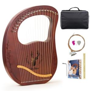 VixxNoxx Lyre Harp, 19-String Mahogany Lyra Harp Kit, Stringed Musical Instruments with Tuning Wrench Bag Instructions Extra Strings for Beginners Adults
