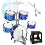 Kids Drum Set for Toddlers Musical Jazz Drum with Stool Toys for 3-5 4-6 5-7 Boys Girls Birthday, Blue